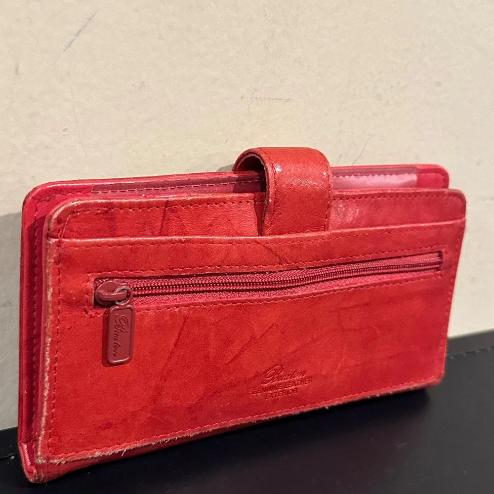 Buxton Red Genuine Leather Tab Clutch Wallet Organizer with Coin Pocket